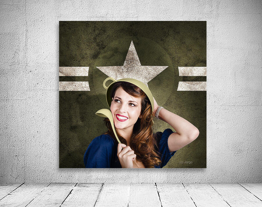 Cute military pin-up woman on army star background Wall Preview