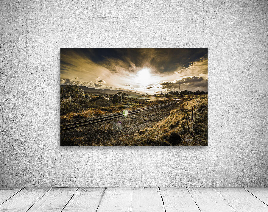 Sun flared railway track Wall Preview