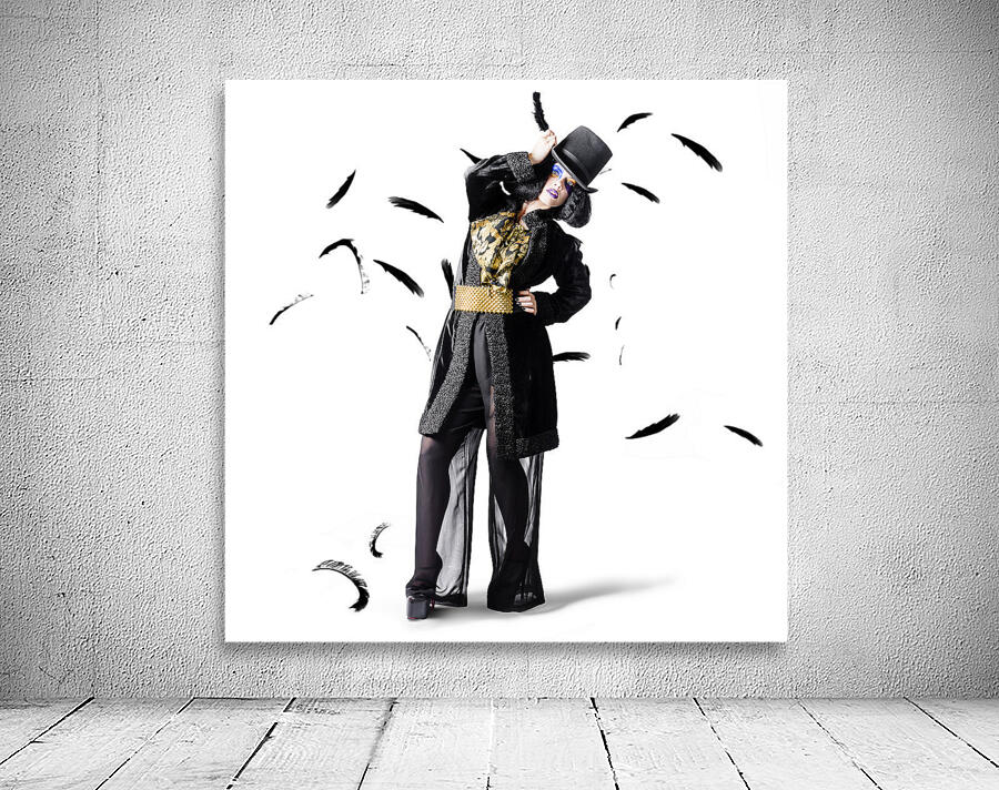 Entertainer dancing among falling feathers Wall Preview