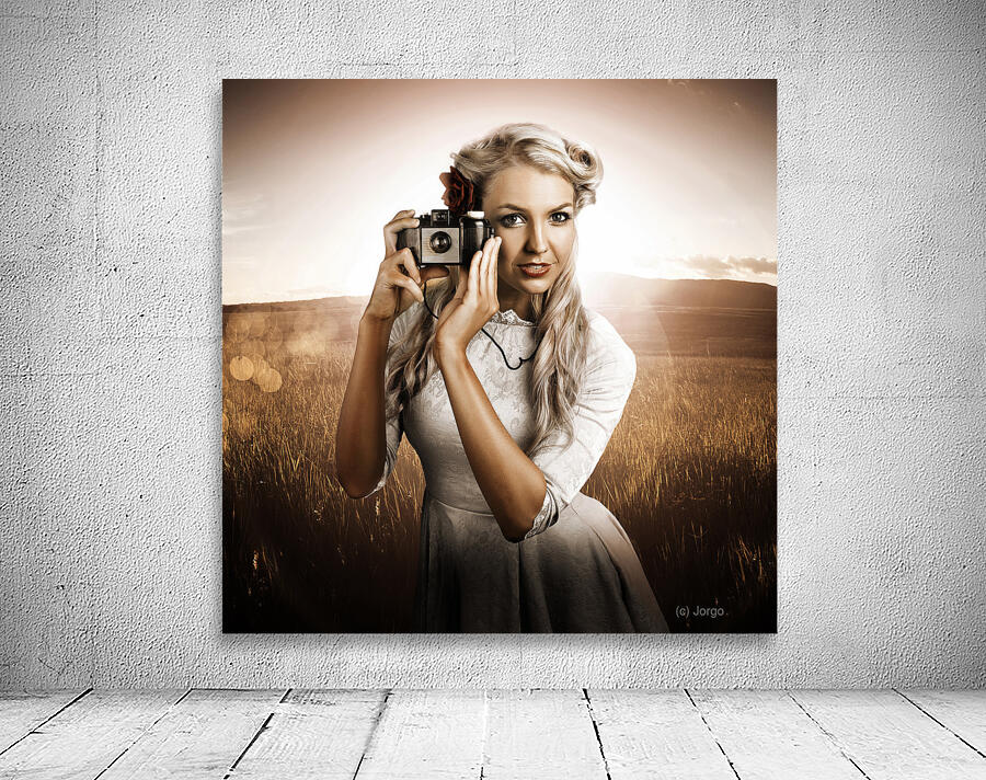 Young Female Photographer With Vintage Camera Wall Preview