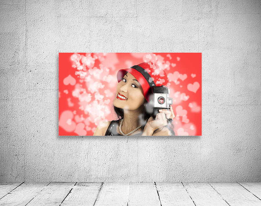 Photographer woman with camera. Photography love Wall Preview