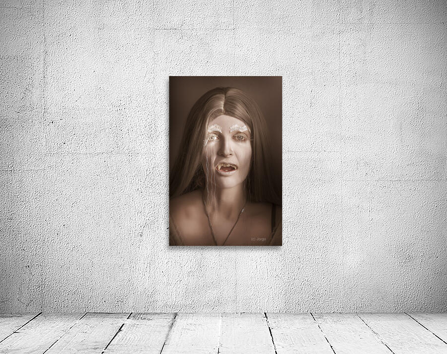 Vintage halloween portrait. Gothic vampire girl Wall Preview