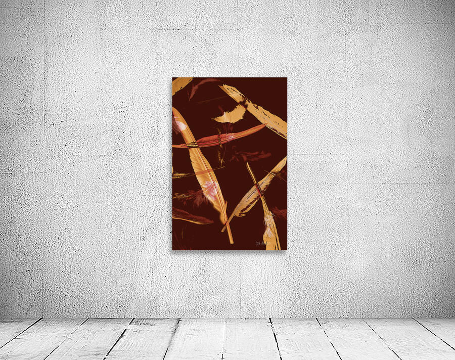Abstract feathers falling on brown background Wall Preview