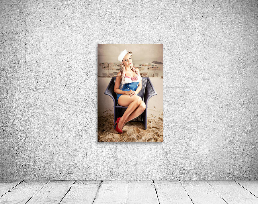 Retro Blond Beach Pinup Model With Elegant Look Wall Preview