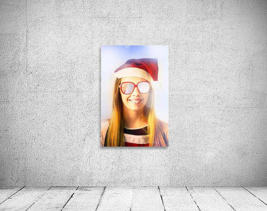 Santa hat woman celebrating Christmas in Australia Wall Preview