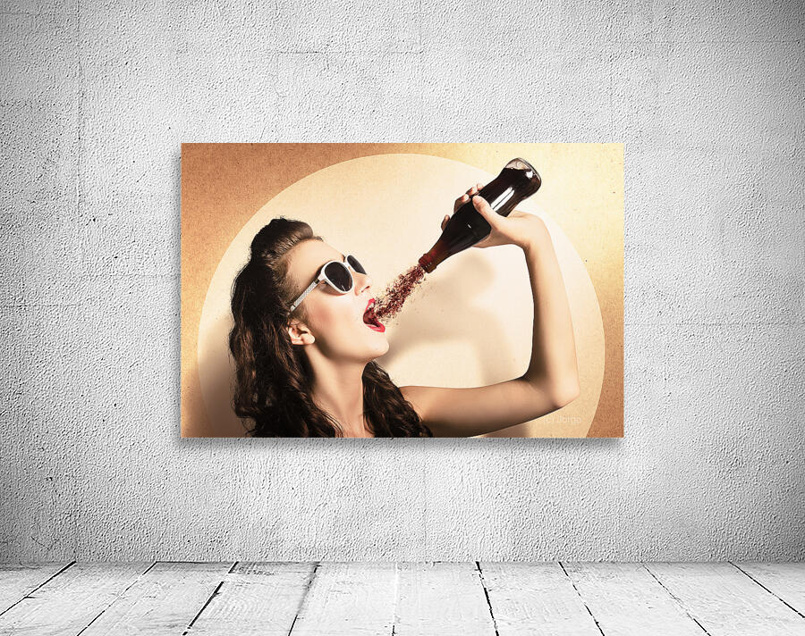 Young pinup woman in sunglasses drinking soda Wall Preview