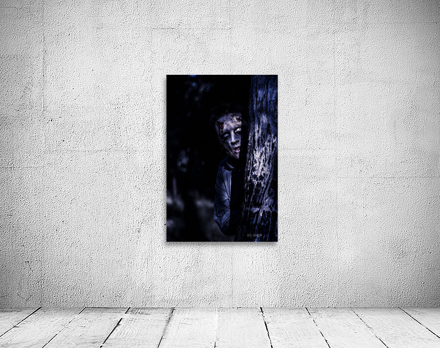 Dark evil zombie watching from horror forest Wall Preview
