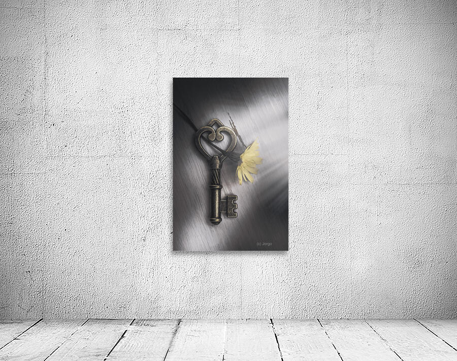 Heart shaped key with yellow flower Wall Preview