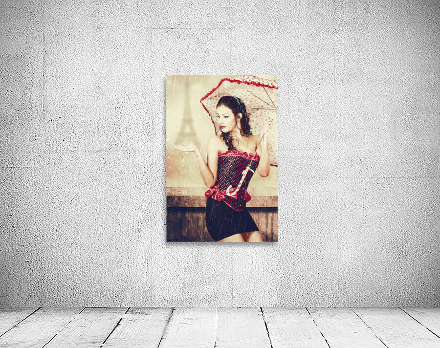 Romantic pin-up woman in the city of love Wall Preview
