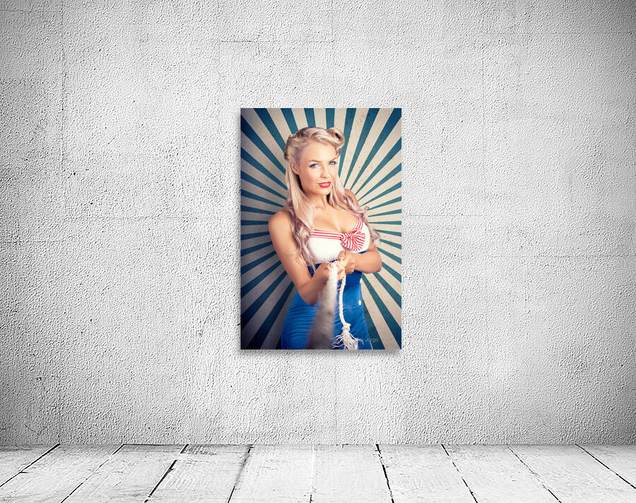 Retro Poster Girl On Vintage Rays Background Wall Preview