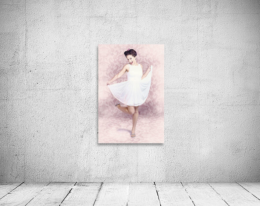 Young beautiful pinup woman dancing in retro dress Wall Preview