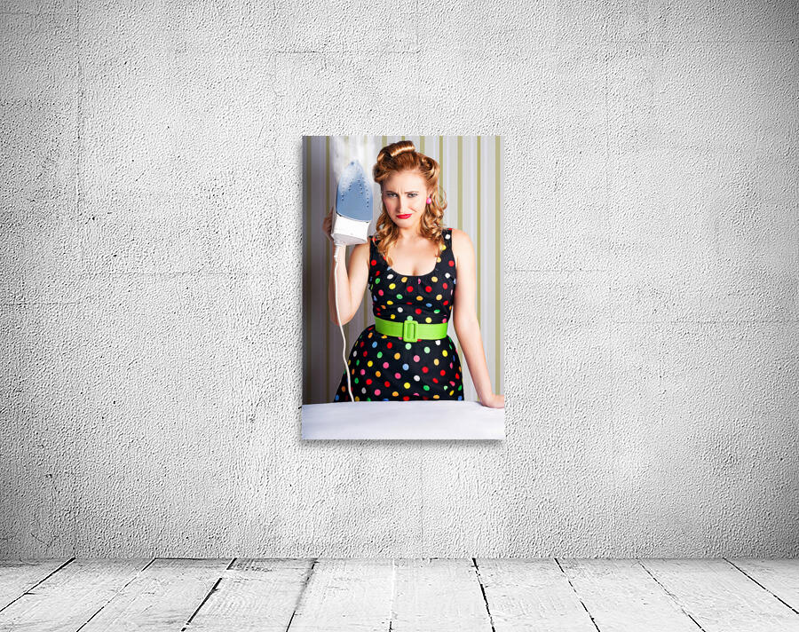 Funny 50s Pinup Girl Holding Steaming Hot Iron Wall Preview