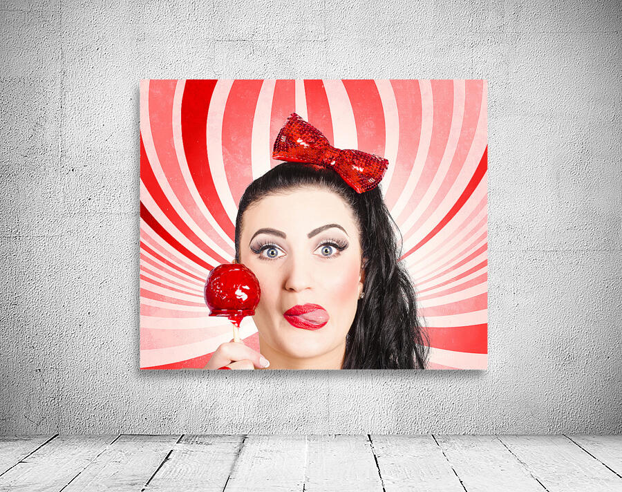 Happy young retro woman with lollipop toffee apple Wall Preview