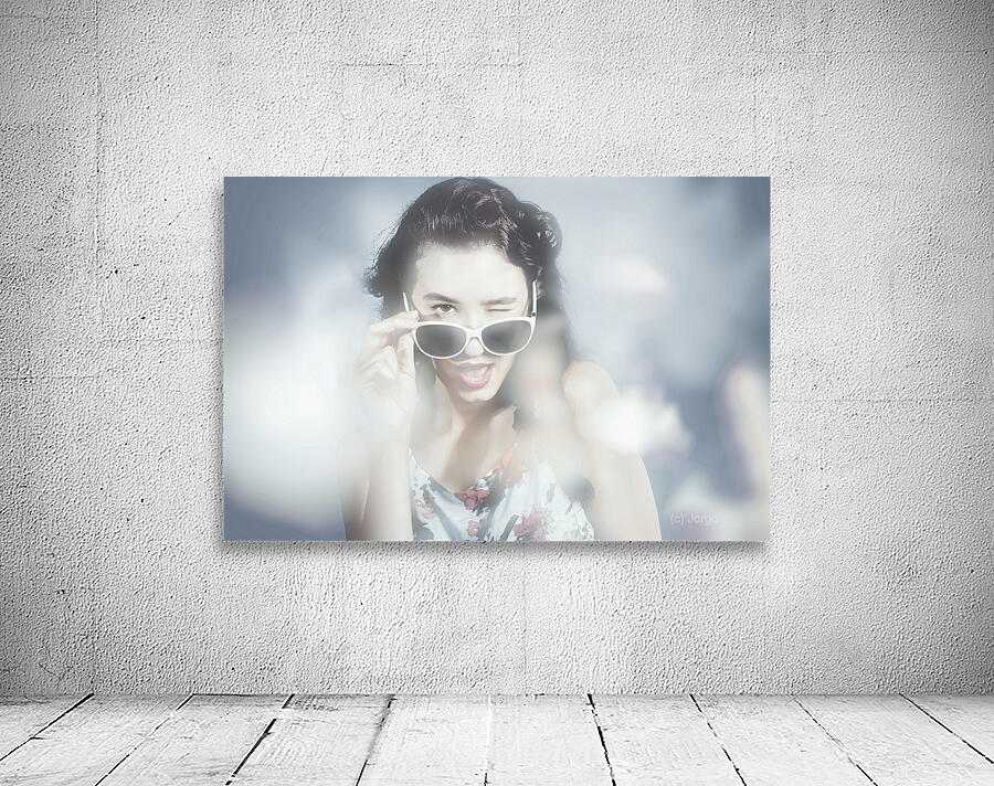 Classy sixties fashion girl in foggy field Wall Preview