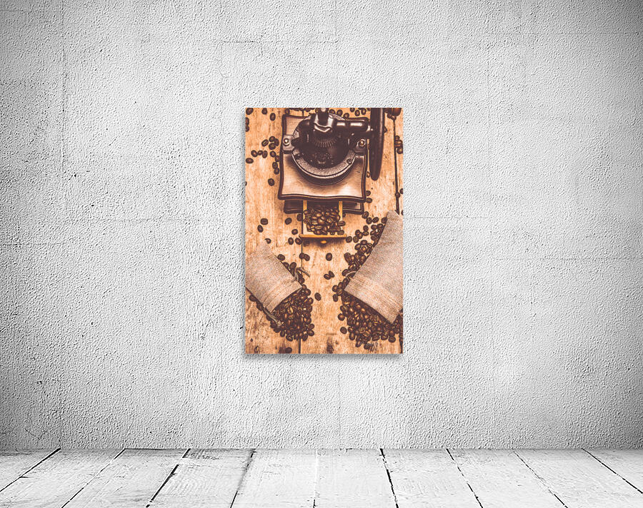 Vintage grinder with sacks of coffee beans Wall Preview