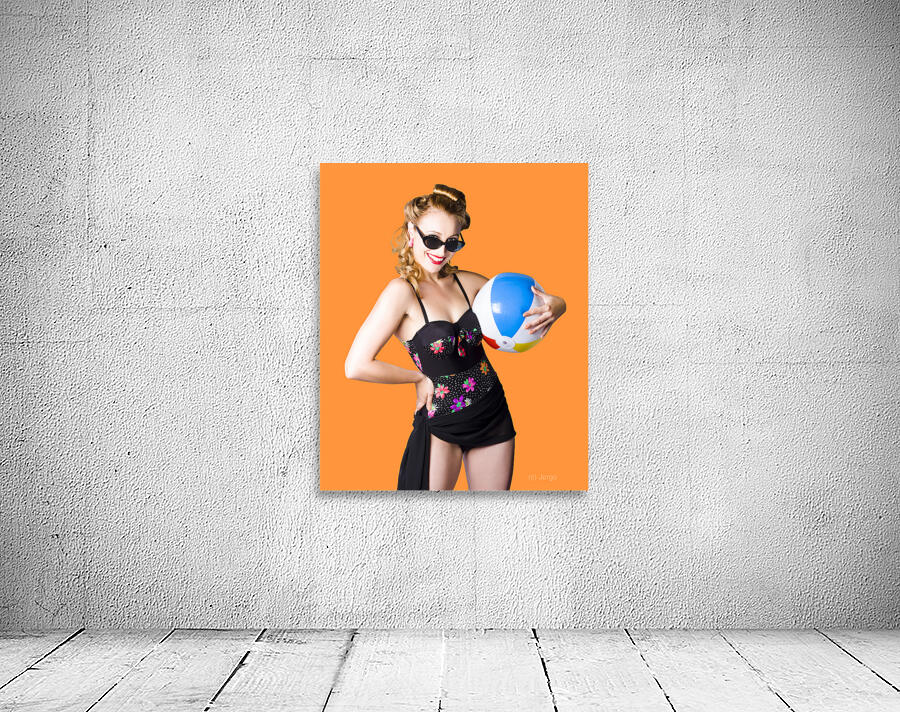 Sixties beach going pinup girl Wall Preview