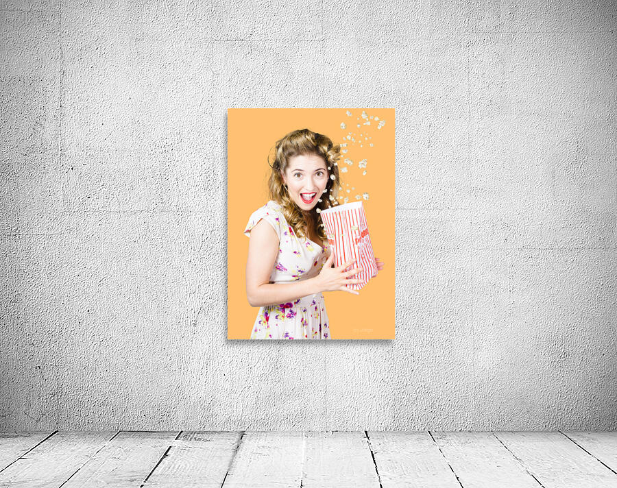 Shock horror pinup girl watching scary movie Wall Preview