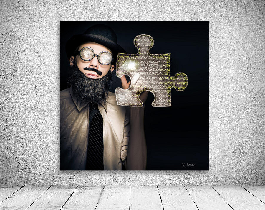 Businessman Puzzle Solving With Digital Solutions Wall Preview