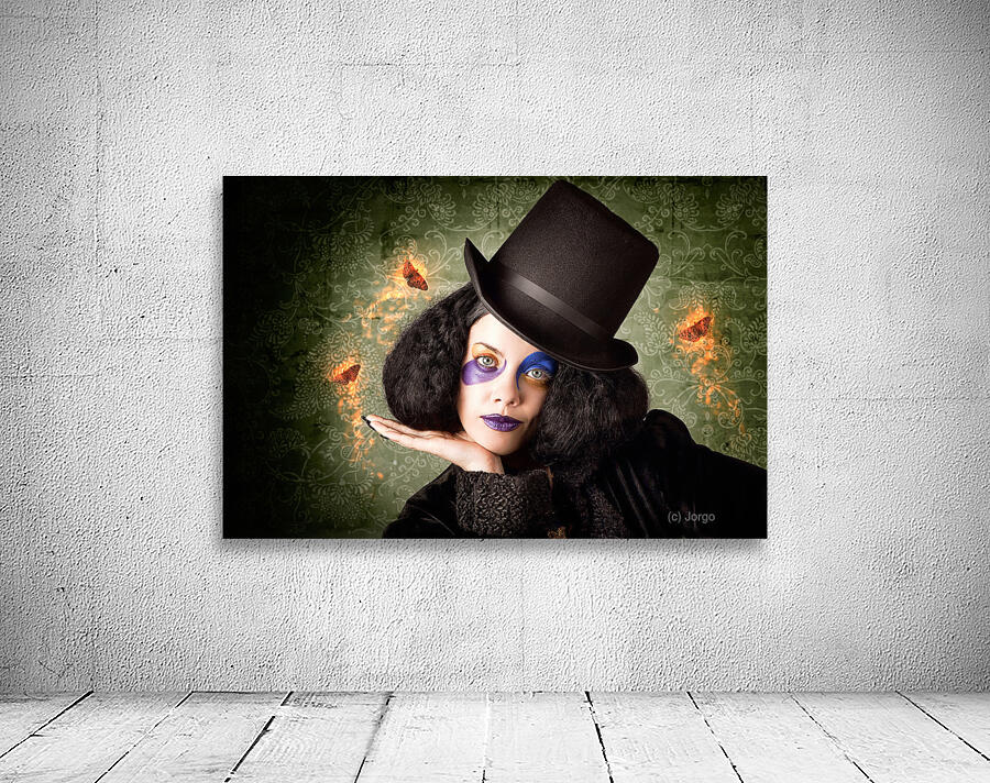 Stylish female magician performing magic trick Wall Preview