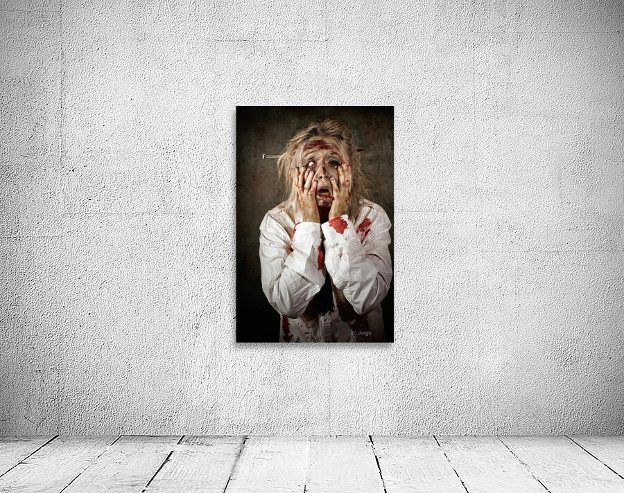 Shock horror. Surprised businesswoman zombie Wall Preview