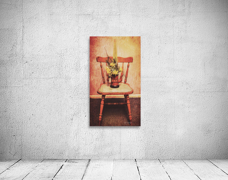 Decorated flower bunch on old wooden chair Wall Preview