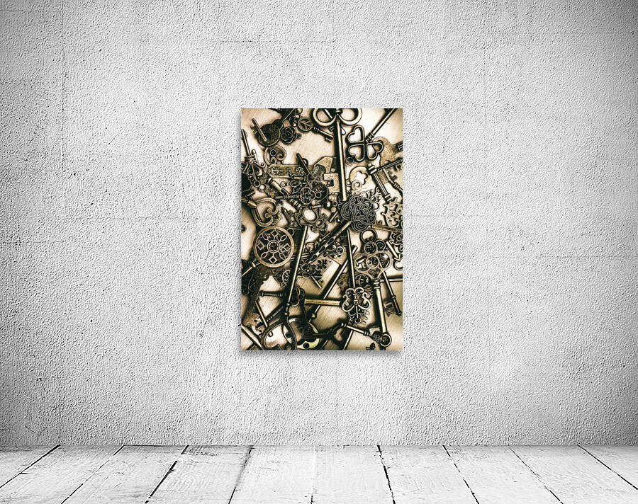 Vintage keys on wooden table Wall Preview