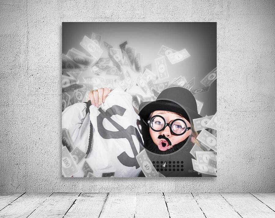 Funny businessman with falling money. Success Wall Preview