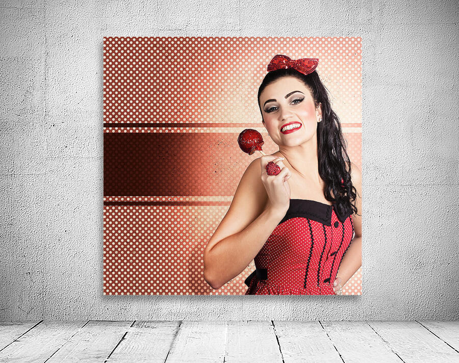 Sweet candy pinup girl with vintage toffee apple Wall Preview