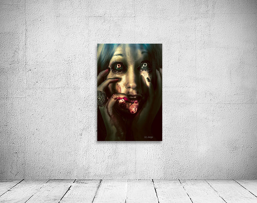 Dark scary female face expressing bloody fear Wall Preview