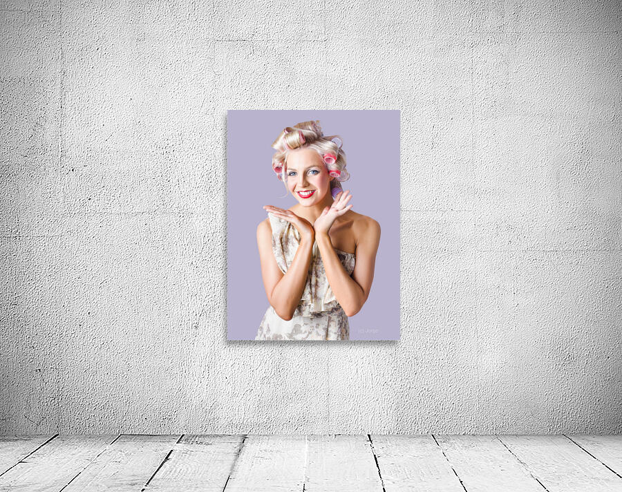 Woman with rollers in hair Wall Preview
