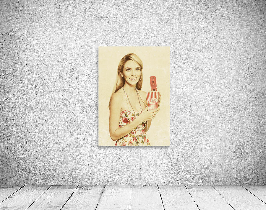Vintage Woman With Pop Corn And Movie Tickets Wall Preview