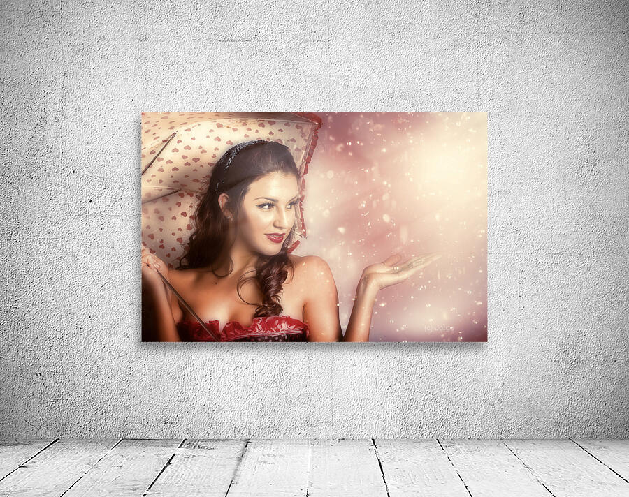 Beautiful woman catching rain in summer sun shower Wall Preview