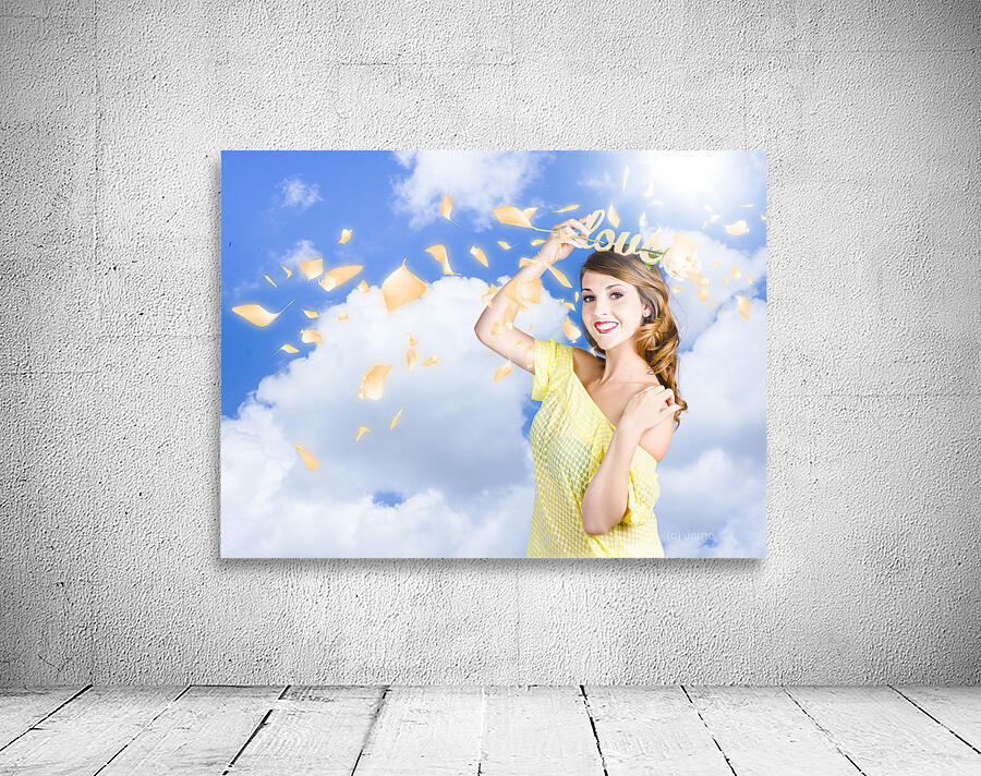 Romantic woman dreaming of a sky filled romance Wall Preview