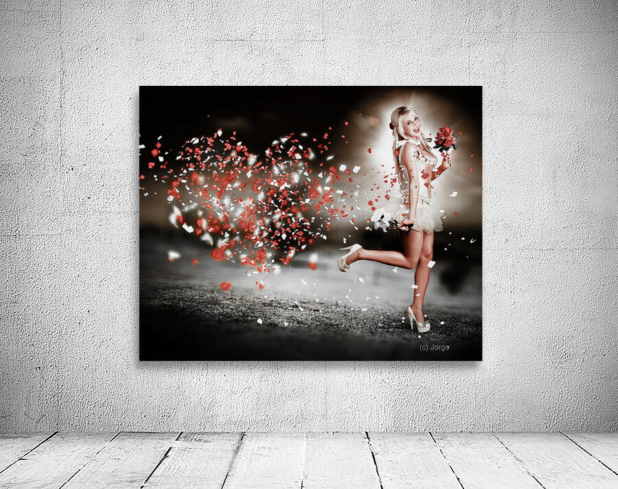 Happy Flower Girl In A Running Love Heart Romance Wall Preview