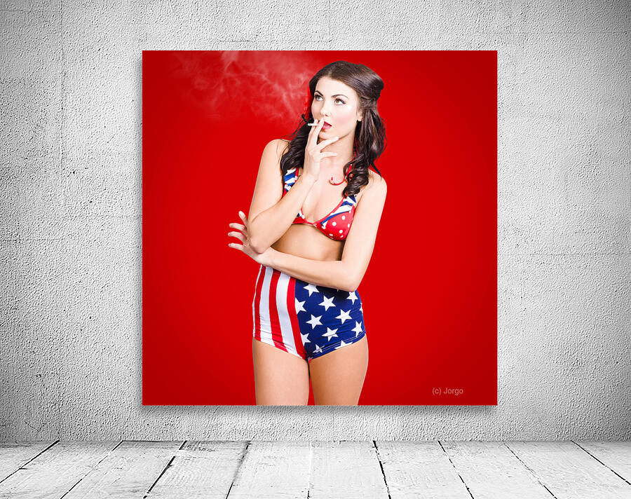 Attractive USA pinup woman smoking Wall Preview