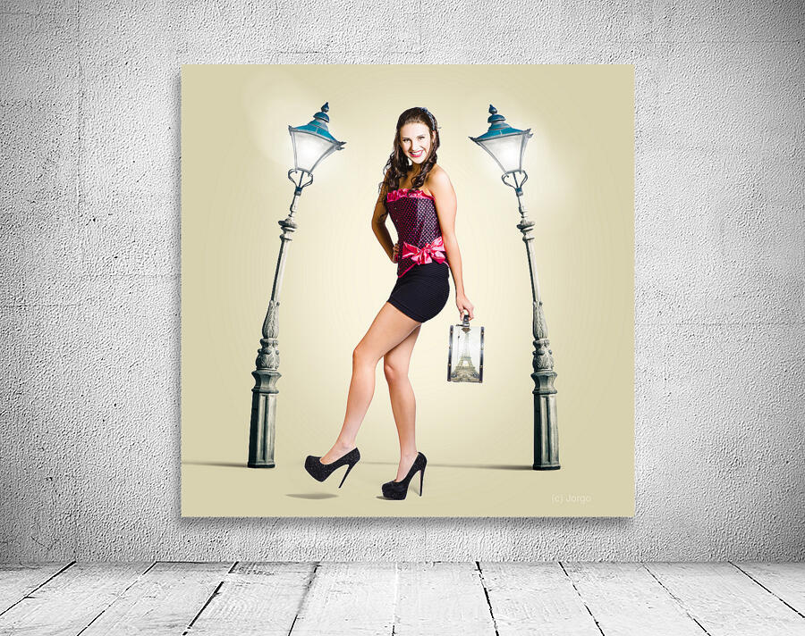 Woman travel shopping through old streets of Paris Wall Preview