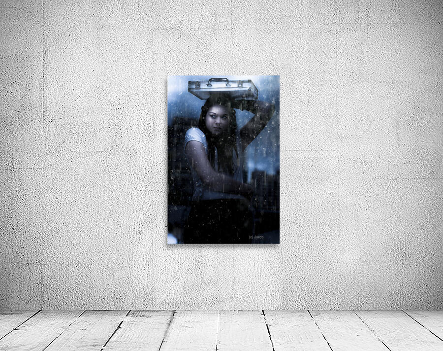 Business Woman Caught In Rain And Bad Weather Wall Preview