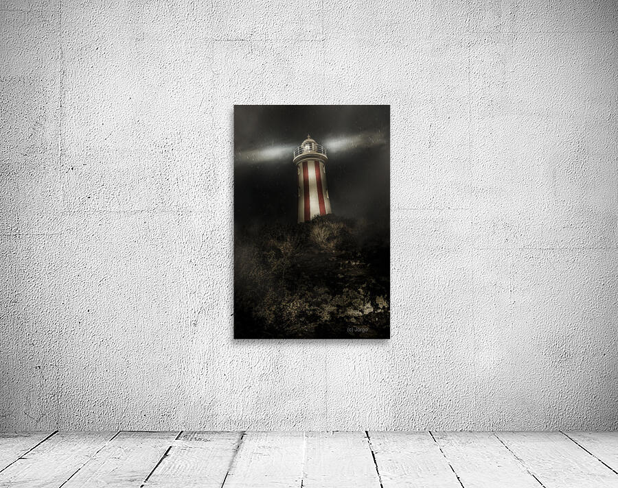 Tasmania lighthouse in rain storm. Guiding light Wall Preview