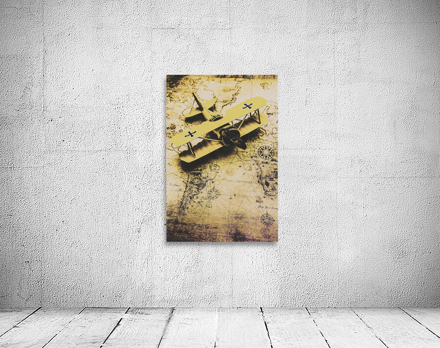 Antique Biplane On Old Map Wall Preview