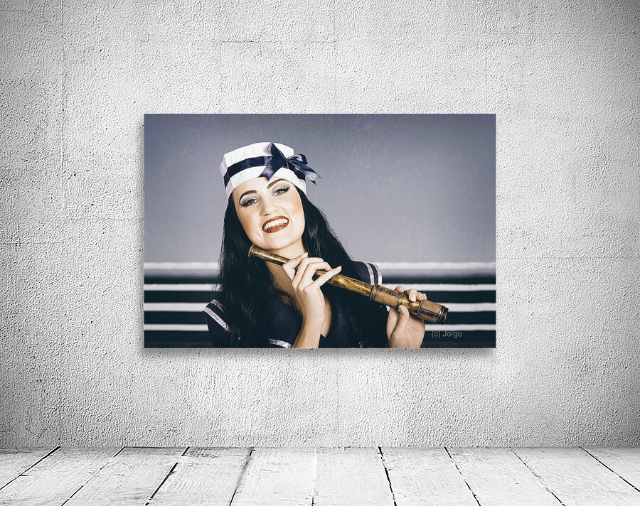 Young vintage sailor girl looking out to sea Wall Preview