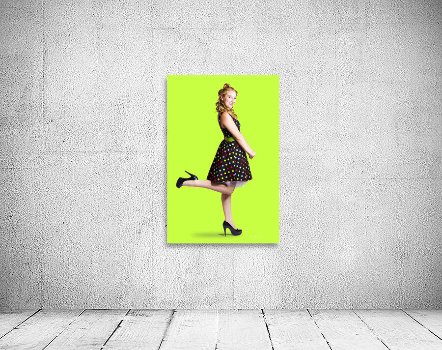 Happy woman in retro dress Wall Preview