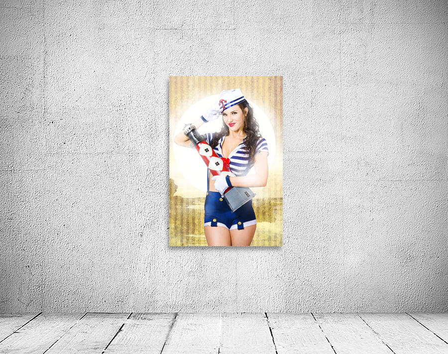 Pinup portrait of young happy naval woman Wall Preview