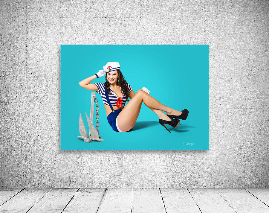 Gorgeous pin up sailor girl wearing hat Wall Preview