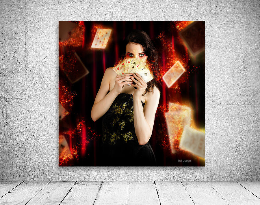 Tarot Magician Holding Magic Fire Cards Of Fate Wall Preview