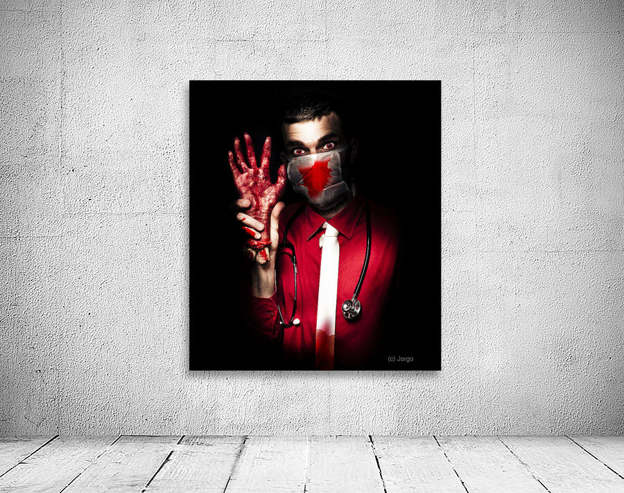 Evil Dark Medical Surgeon Waving Amputated Hand Wall Preview