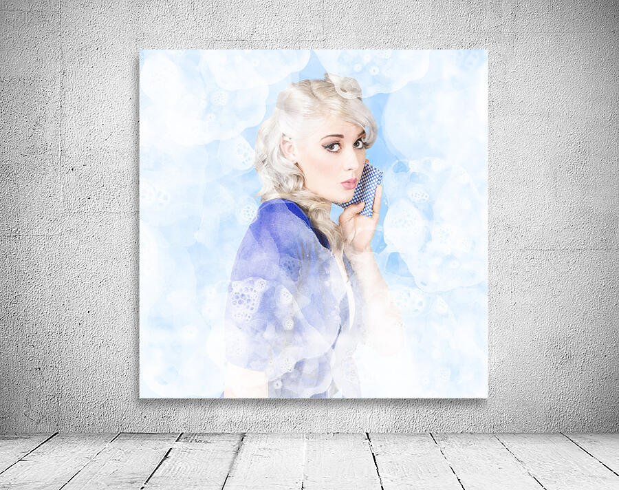 Gorgeous young woman cleaning in pinup style Wall Preview