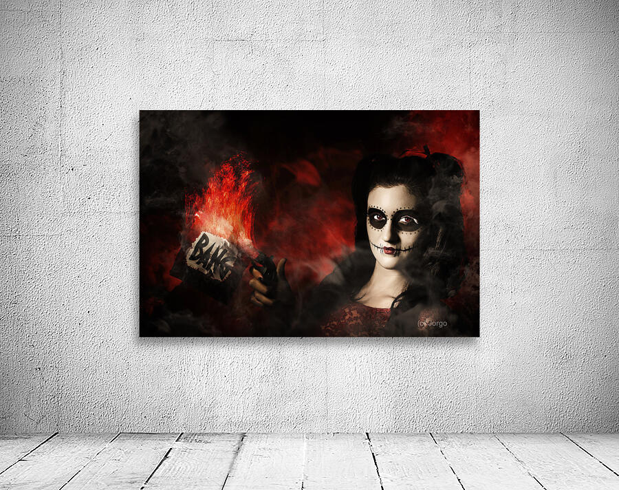 Deadly sugarskull girl firing pop gun with bang Wall Preview