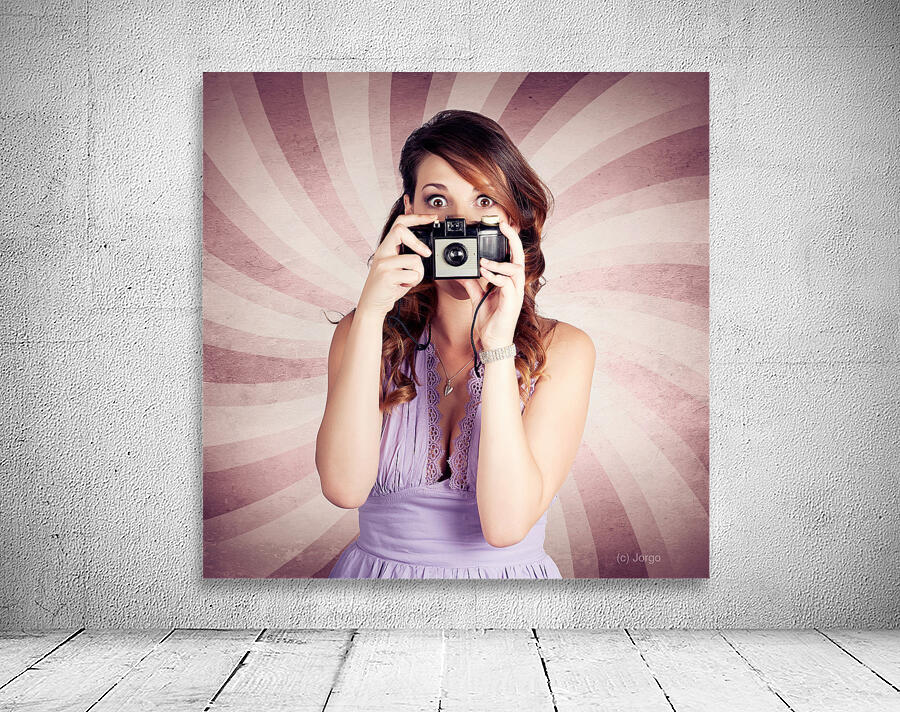 Pin-up Photographer Girl Taking Surprise Photo Wall Preview