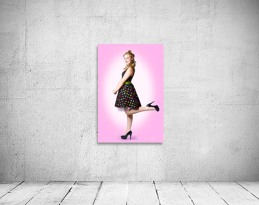 Cute Pin-Up Style Fashion Model In Retro Dress Wall Preview