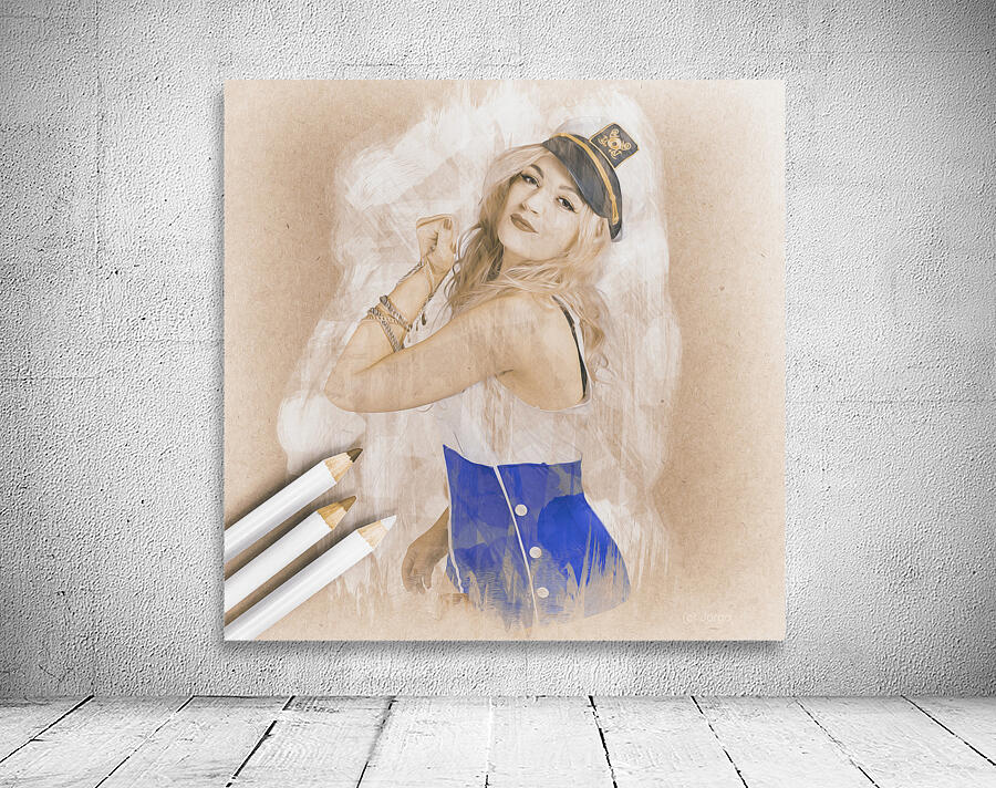 Artistic pencil drawing of a sailor pinup woman Wall Preview